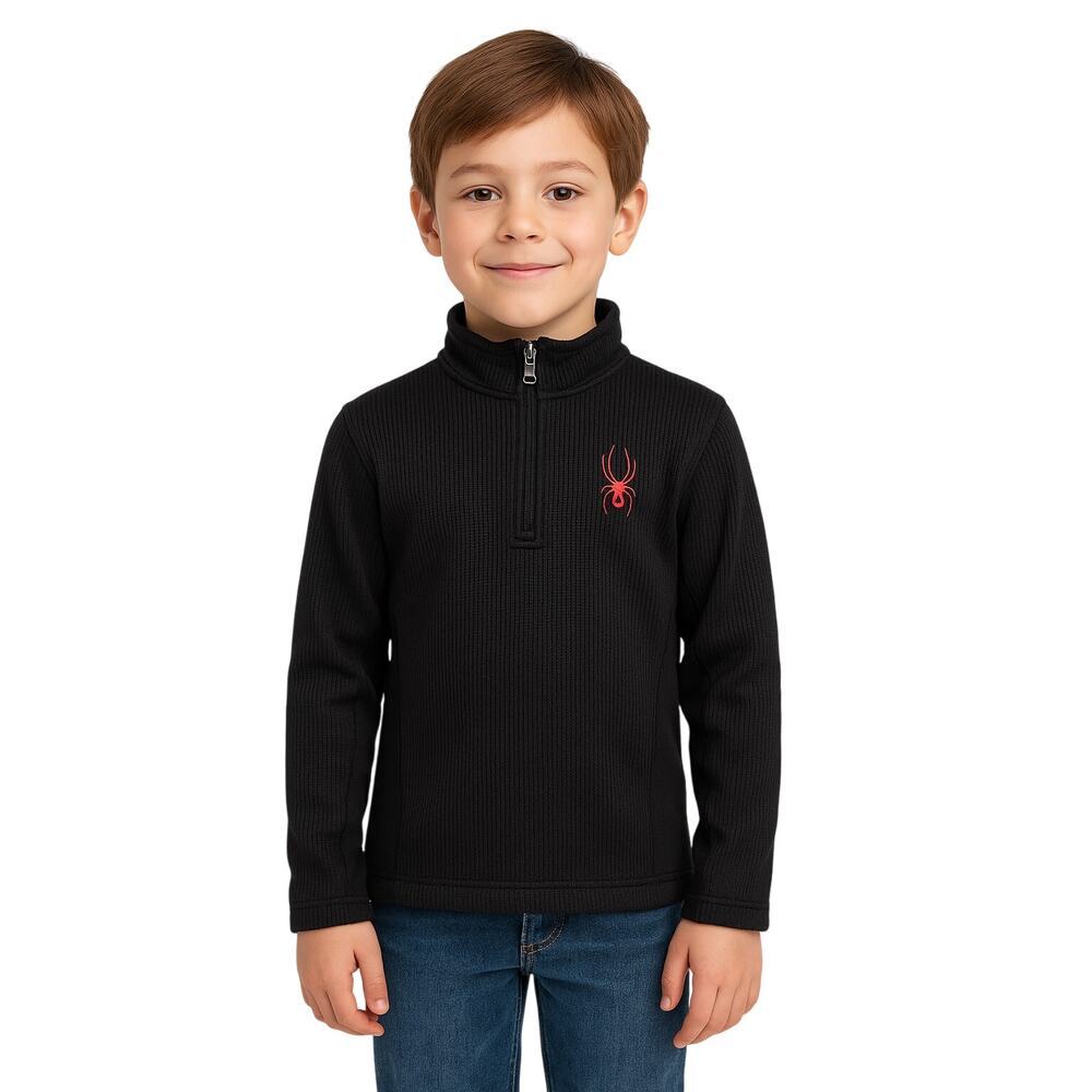 Spyder Kids Small S/P Black 1/4 Zip Fleece Pullover Base Layer Top – Red Logo
